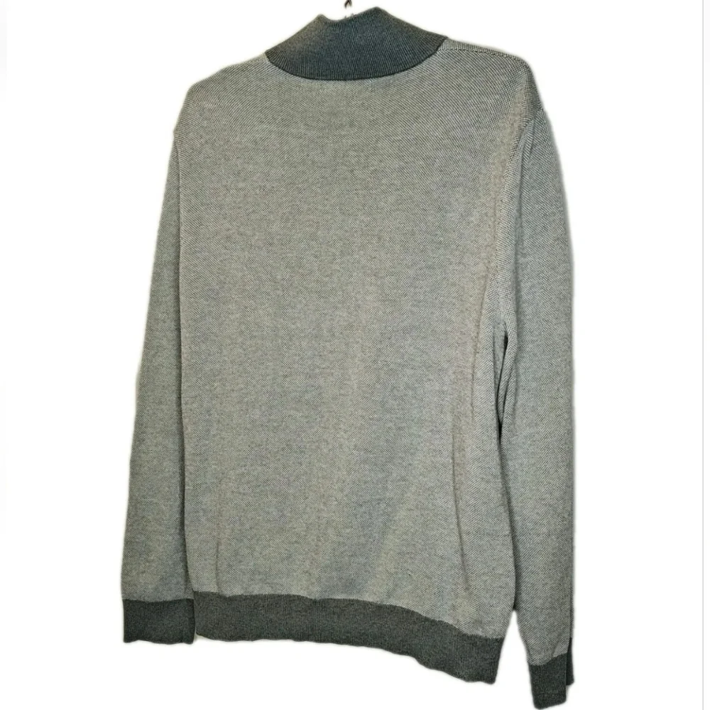 Banana Republic Cardigan Sweater XL Two Tone Gray Bird's Eye Knit Mock Neck Zip